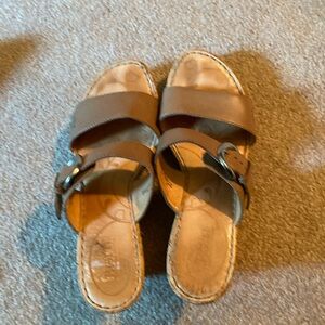 Born beige cork heel slip in strappy sandals